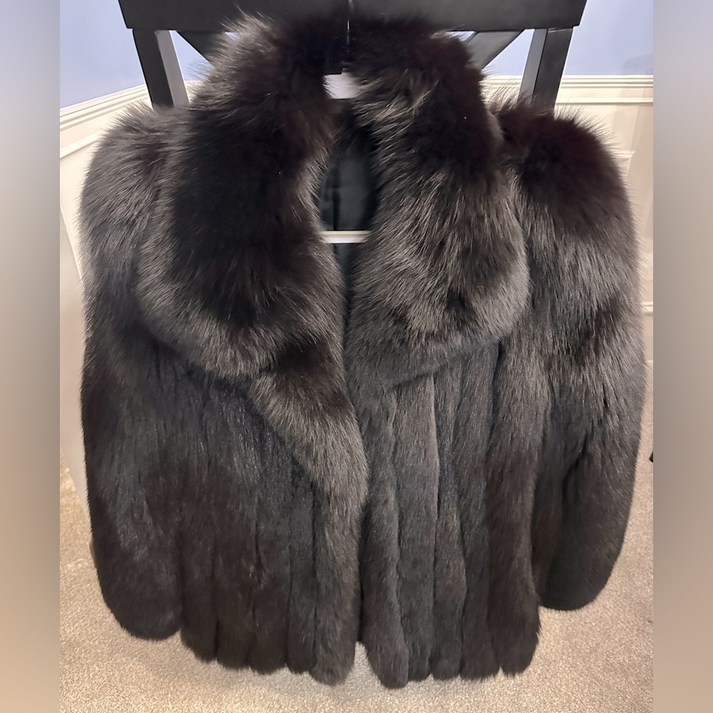 Genuine Black Fox Fur Coat